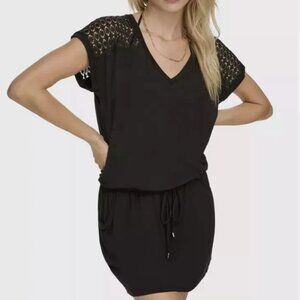 Calvin Klein Crochet-Shoulder Tunic Cover up - Black